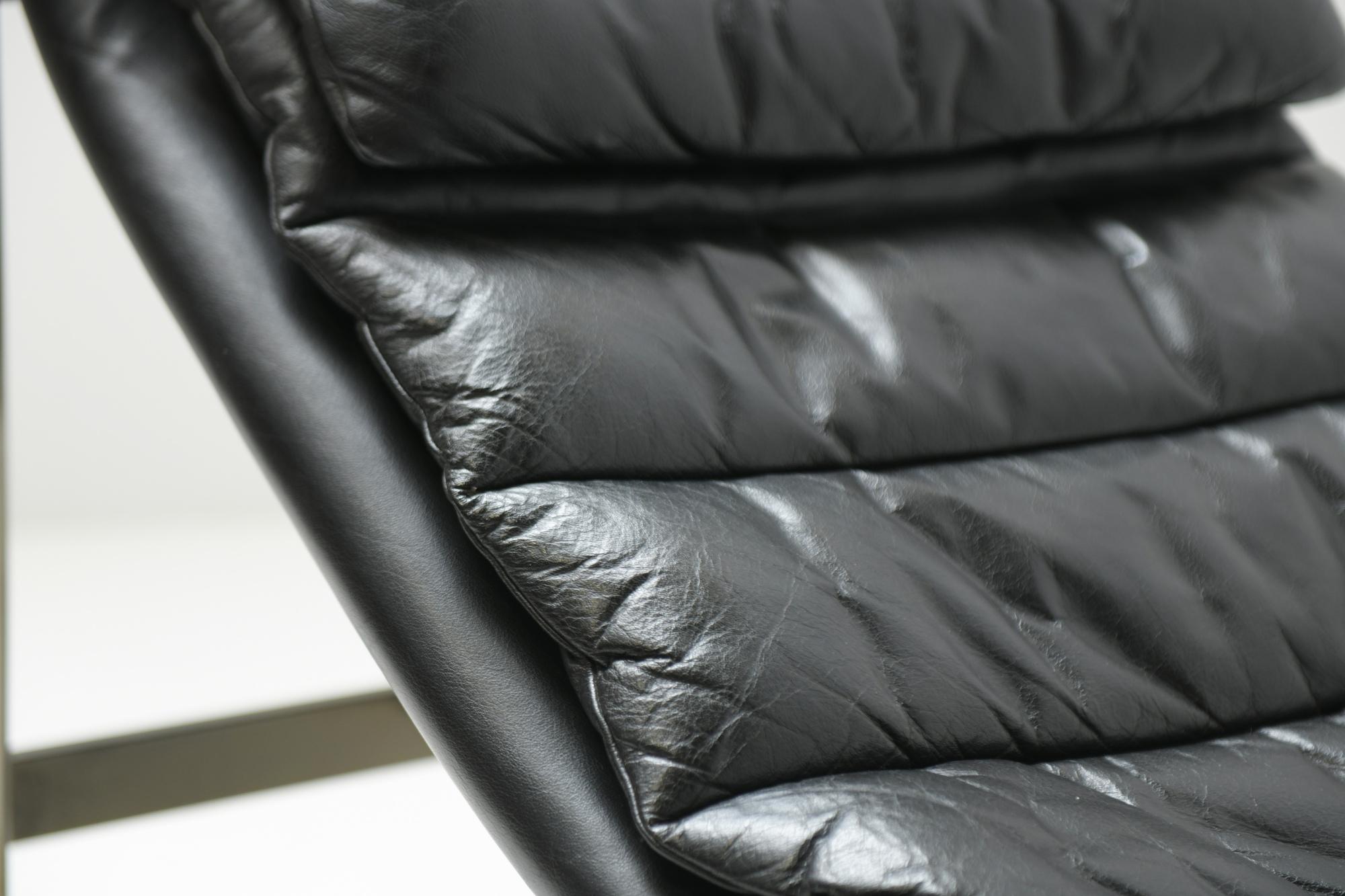 Lounge-Tagesbett aus schwarzem Leder von Mobel Italia, Italien im Angebot 4