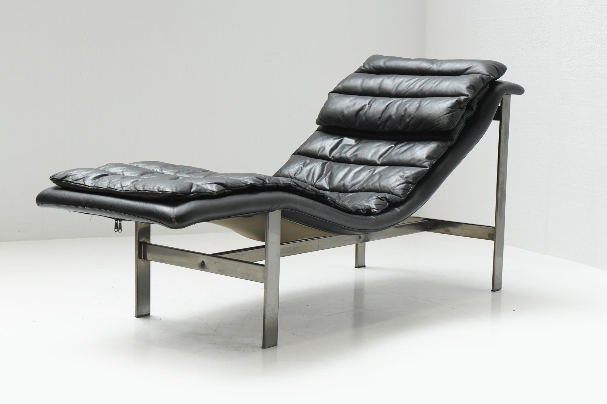 Lounge-Tagesbett aus schwarzem Leder von Mobel Italia, Italien (Moderne der Mitte des Jahrhunderts) im Angebot