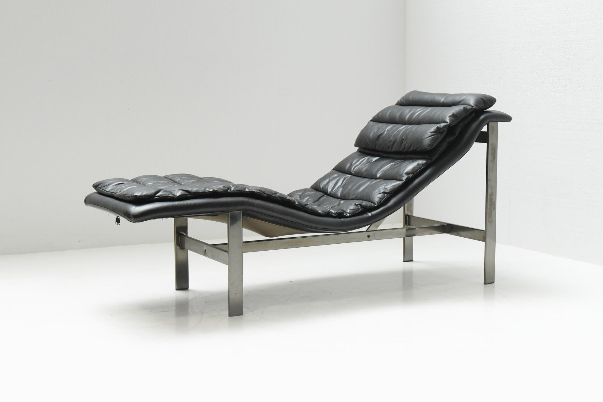 Lounge-Tagesbett aus schwarzem Leder von Mobel Italia, Italien (Italienisch) im Angebot
