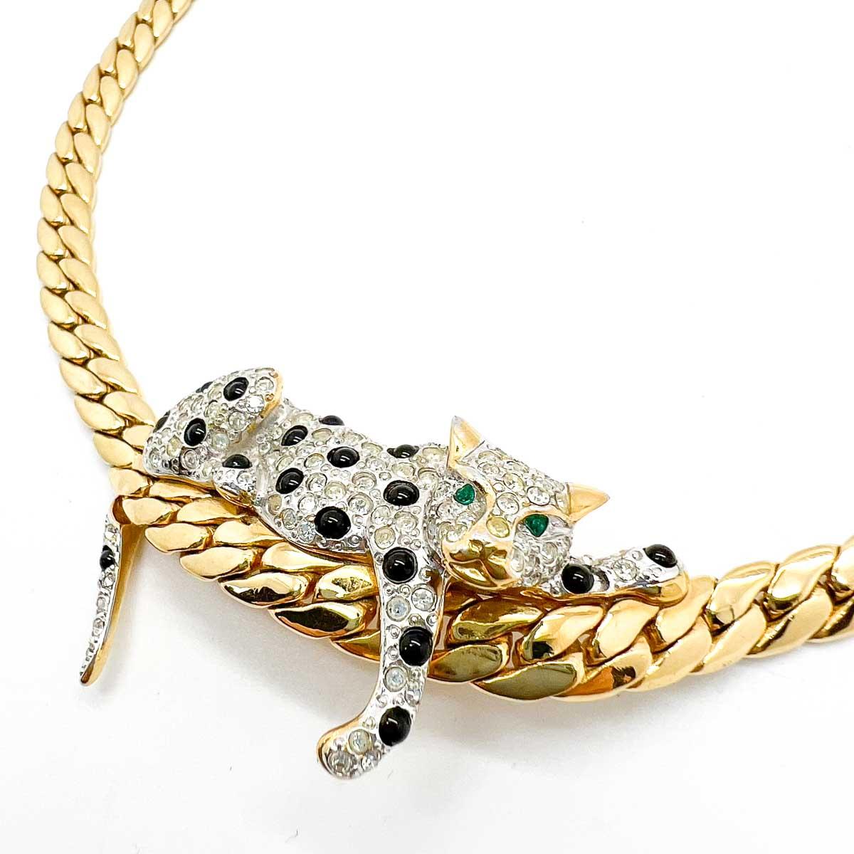 Women's Vintage Lounging Leopard Big Cat Necklace 1980s