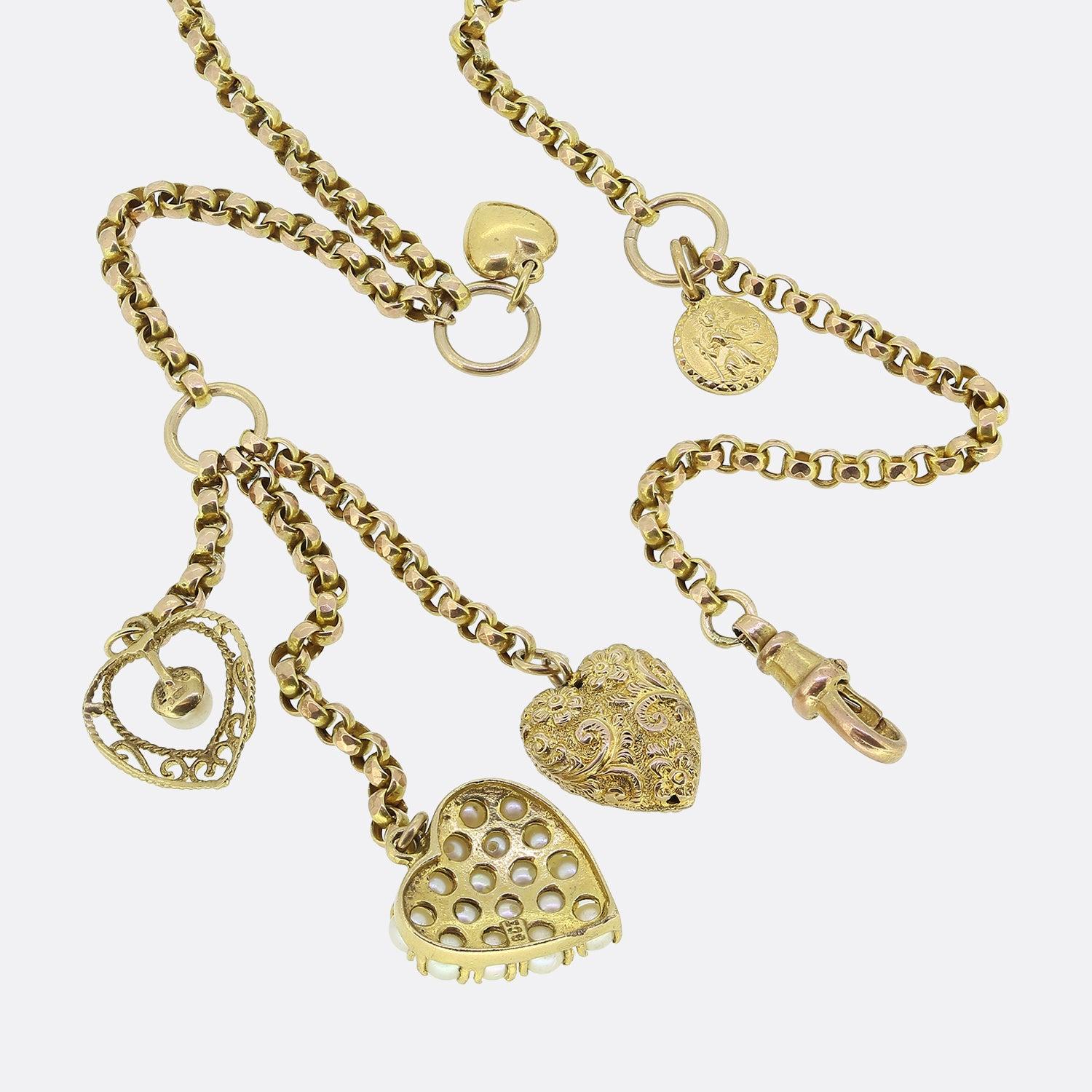 Round Cut Vintage Love Heart Charm Necklace