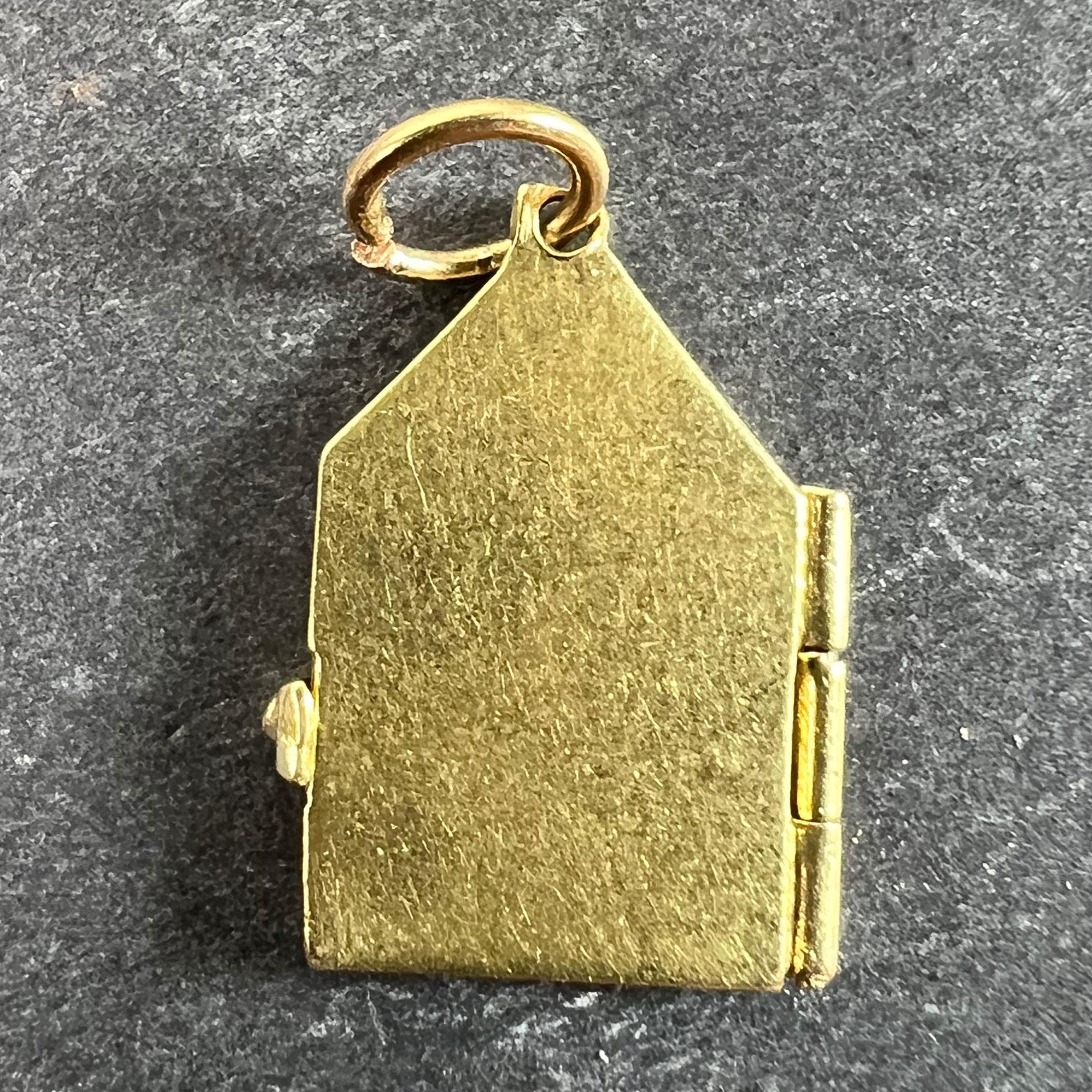 Art Déco Ciondolo con cuore d'amore d'epoca che apre la porta, smaltato in oro giallo 18 carati in vendita