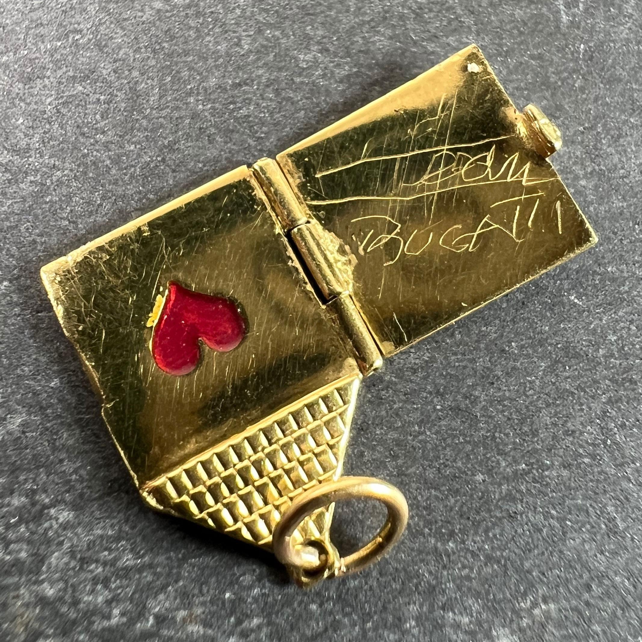 da uomo o donna Ciondolo con cuore d'amore d'epoca che apre la porta, smaltato in oro giallo 18 carati in vendita