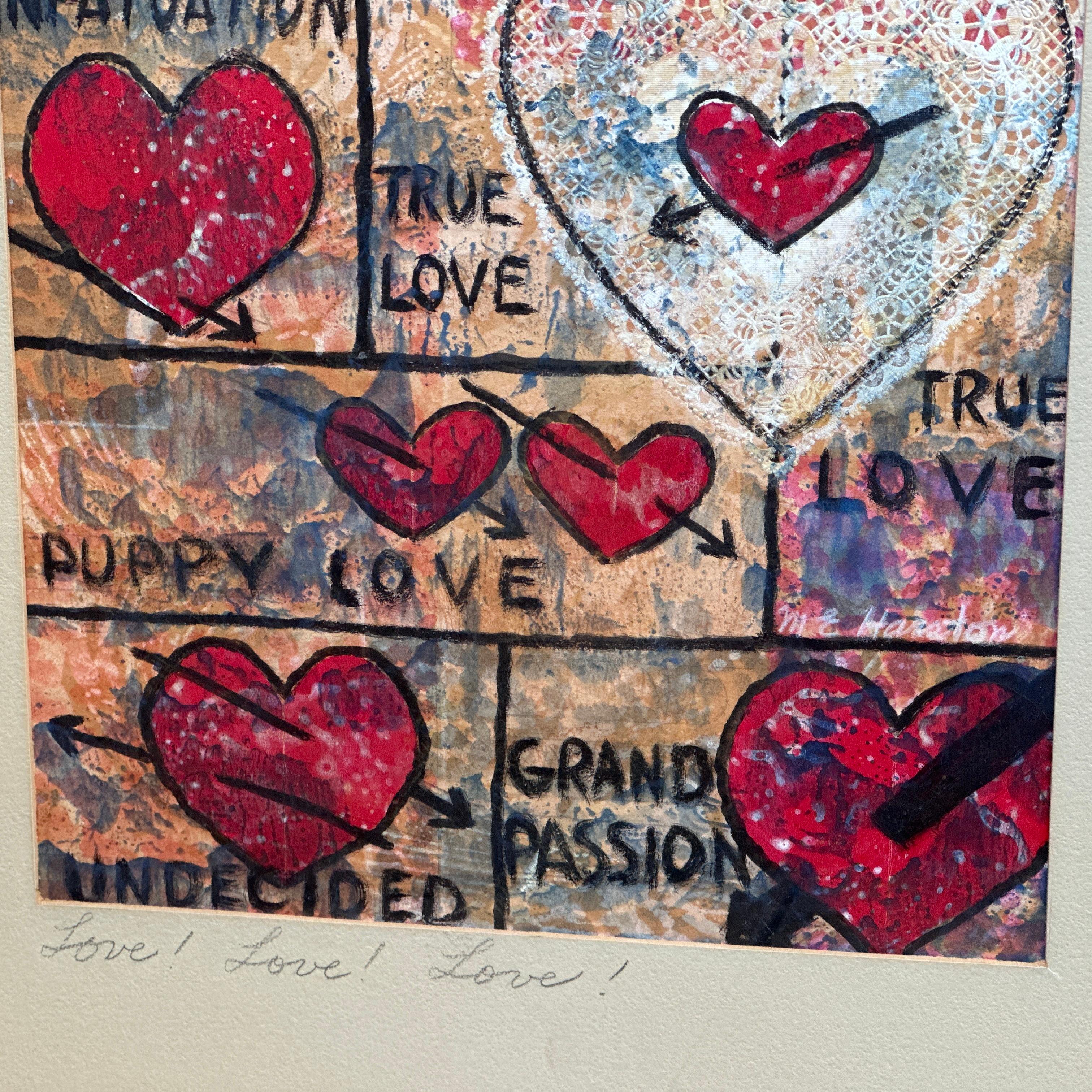L'amour du vintage ! L'amour ! L'amour ! Peinture acrylique de M.E. Harston dans son cadre d'origine en vente 2