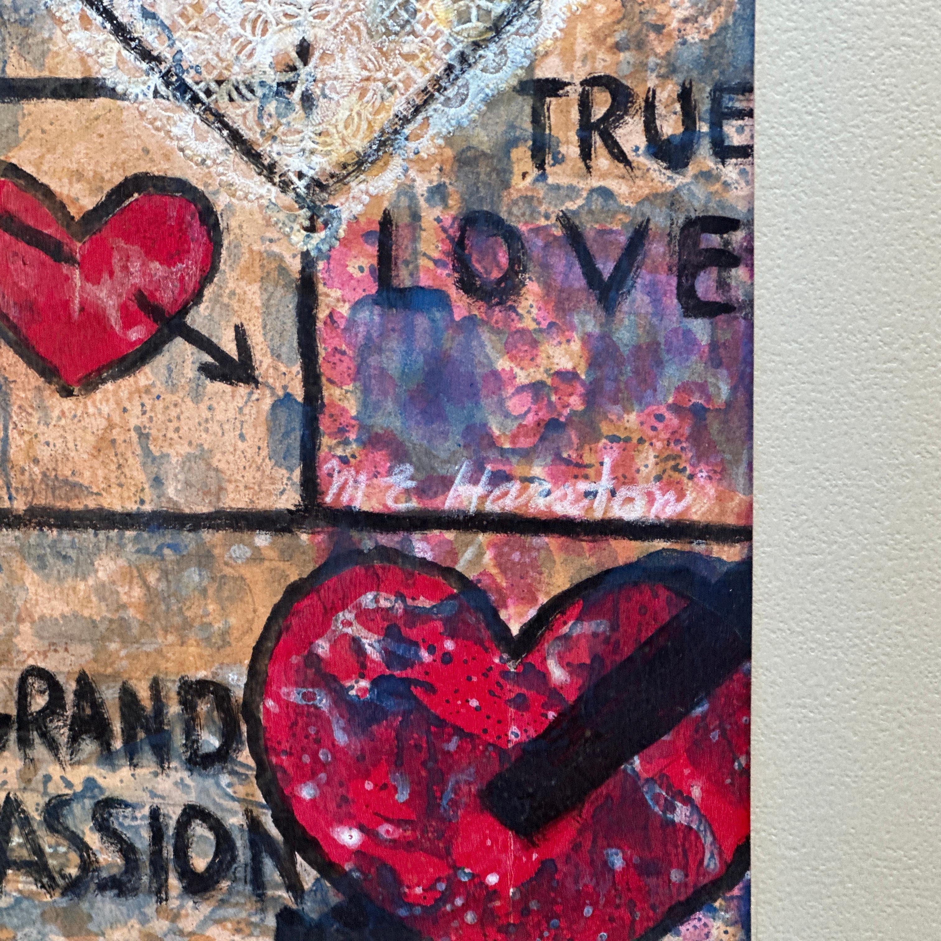 L'amour du vintage ! L'amour ! L'amour ! Peinture acrylique de M.E. Harston dans son cadre d'origine en vente 3