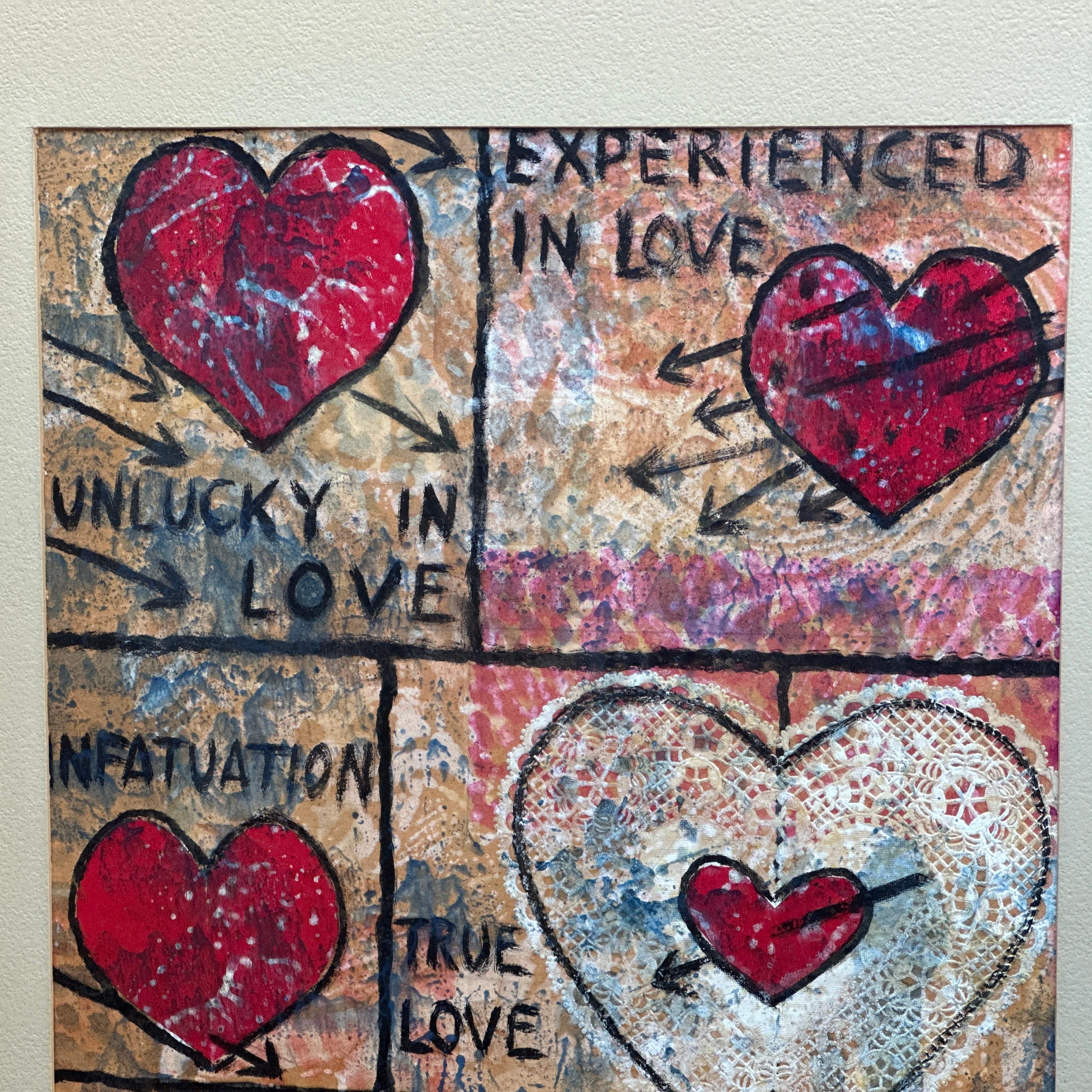 Verre L'amour du vintage ! L'amour ! L'amour ! Peinture acrylique de M.E. Harston dans son cadre d'origine en vente