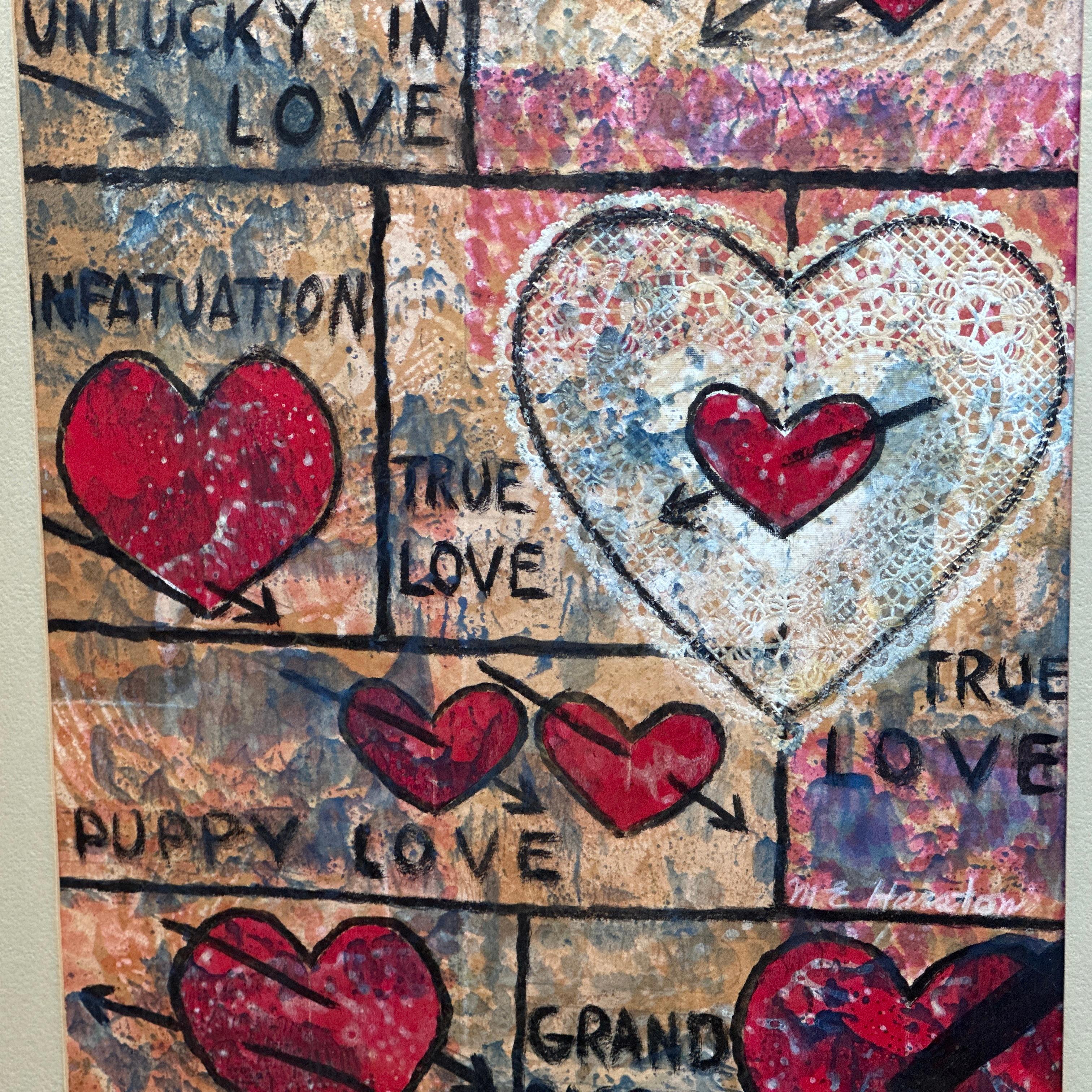 L'amour du vintage ! L'amour ! L'amour ! Peinture acrylique de M.E. Harston dans son cadre d'origine en vente 1