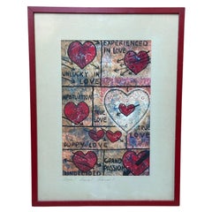 ¡Amor Vintage! ¡Amor! ¡Amor! Pintura acrílica de M.E. Harston en marco original