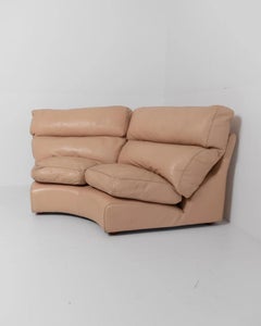 Module Love Seat d'epoca, divano poltrona angolare in pelle di colore blu, anni '70