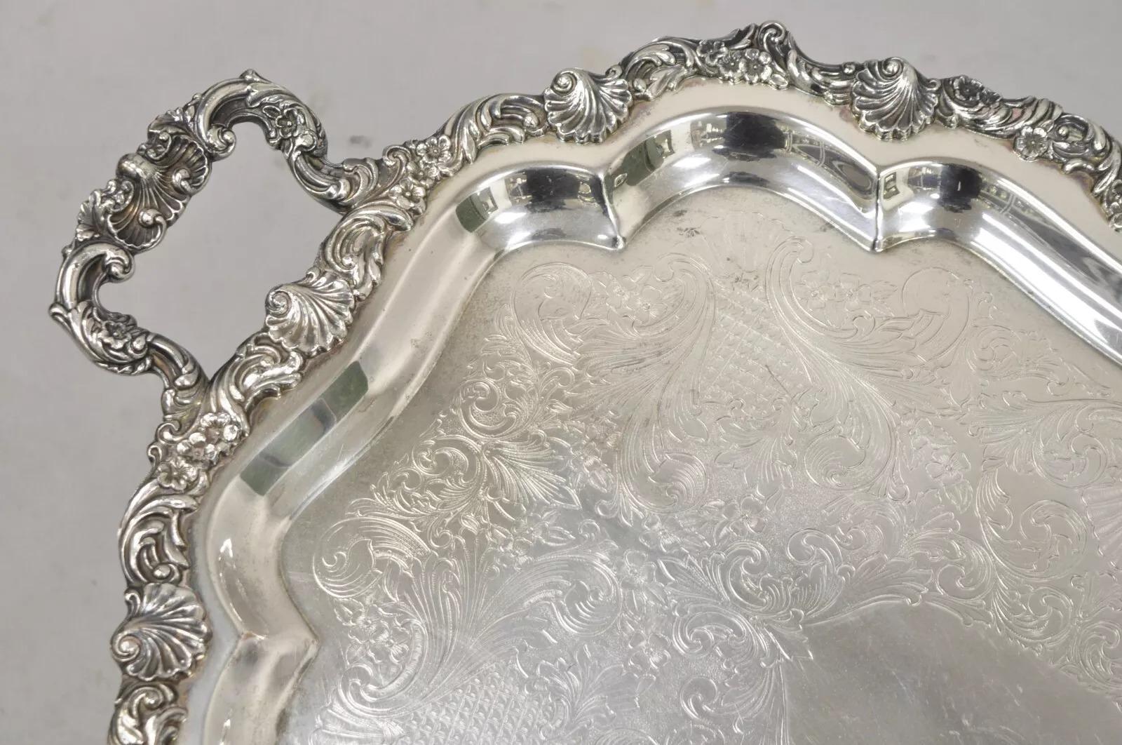 Bandeja con dos asas chapada en plata victoriana Vintage Loveland Rose en venta 4