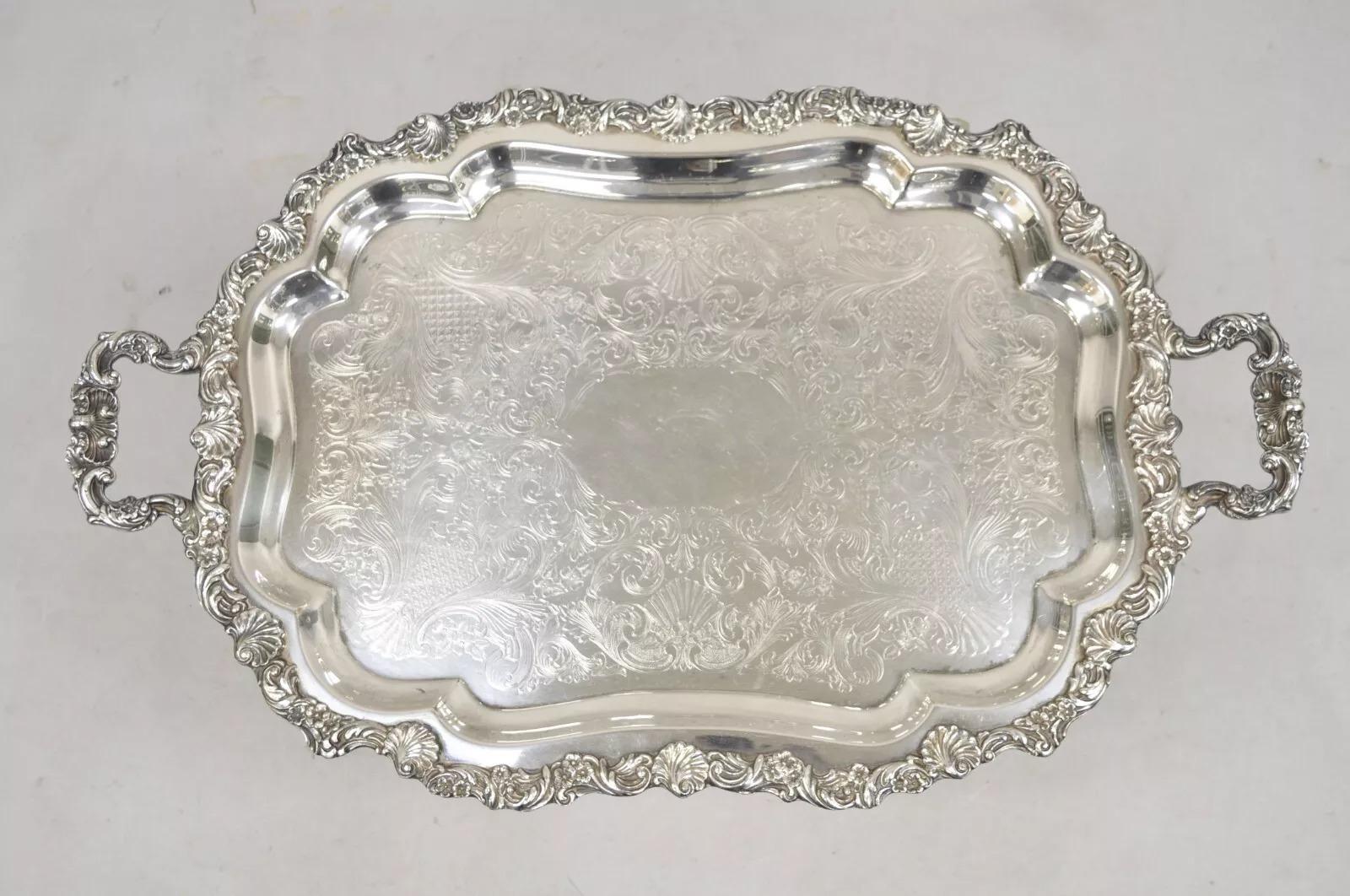 Bandeja con dos asas chapada en plata victoriana Vintage Loveland Rose en venta 5