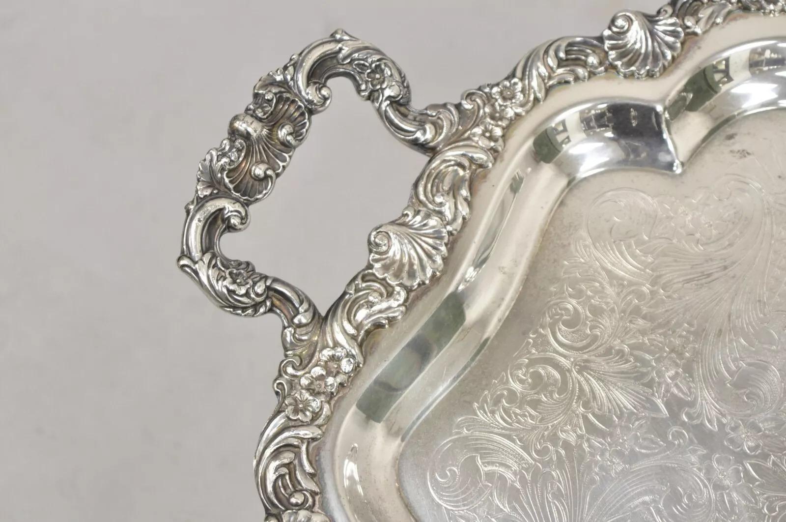 Bandeja con dos asas chapada en plata victoriana Vintage Loveland Rose Victoriano en venta