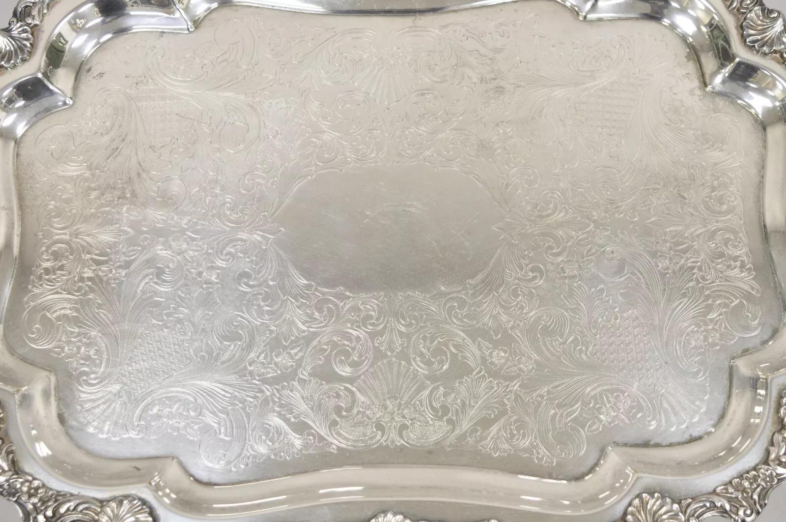 Bandeja con dos asas chapada en plata victoriana Vintage Loveland Rose en Bueno estado para la venta en Philadelphia, PA