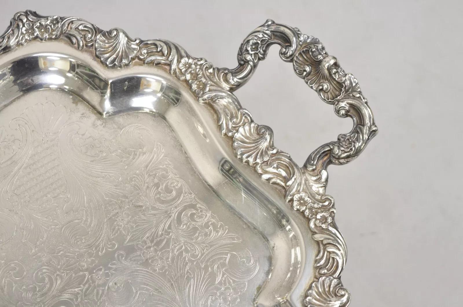 Bandeja con dos asas chapada en plata victoriana Vintage Loveland Rose Chapado en plata en venta