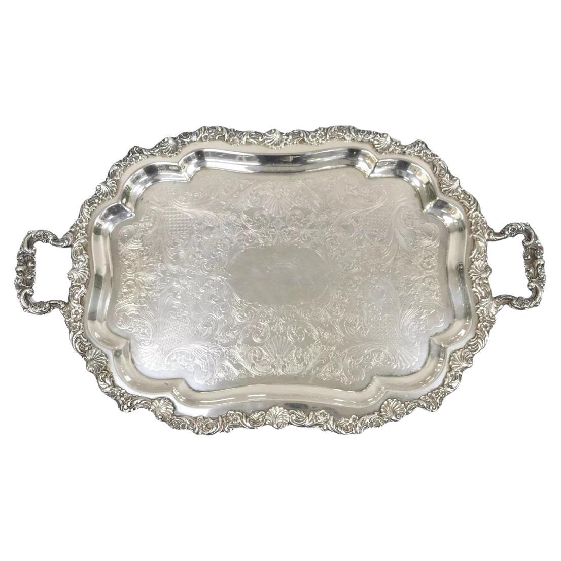 Bandeja con dos asas chapada en plata victoriana Vintage Loveland Rose en venta