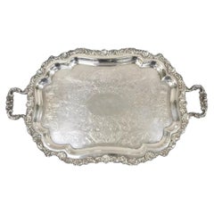 Vintage Loveland Rose Victorian Silver Plated Twin Handle Serving Platter Tray