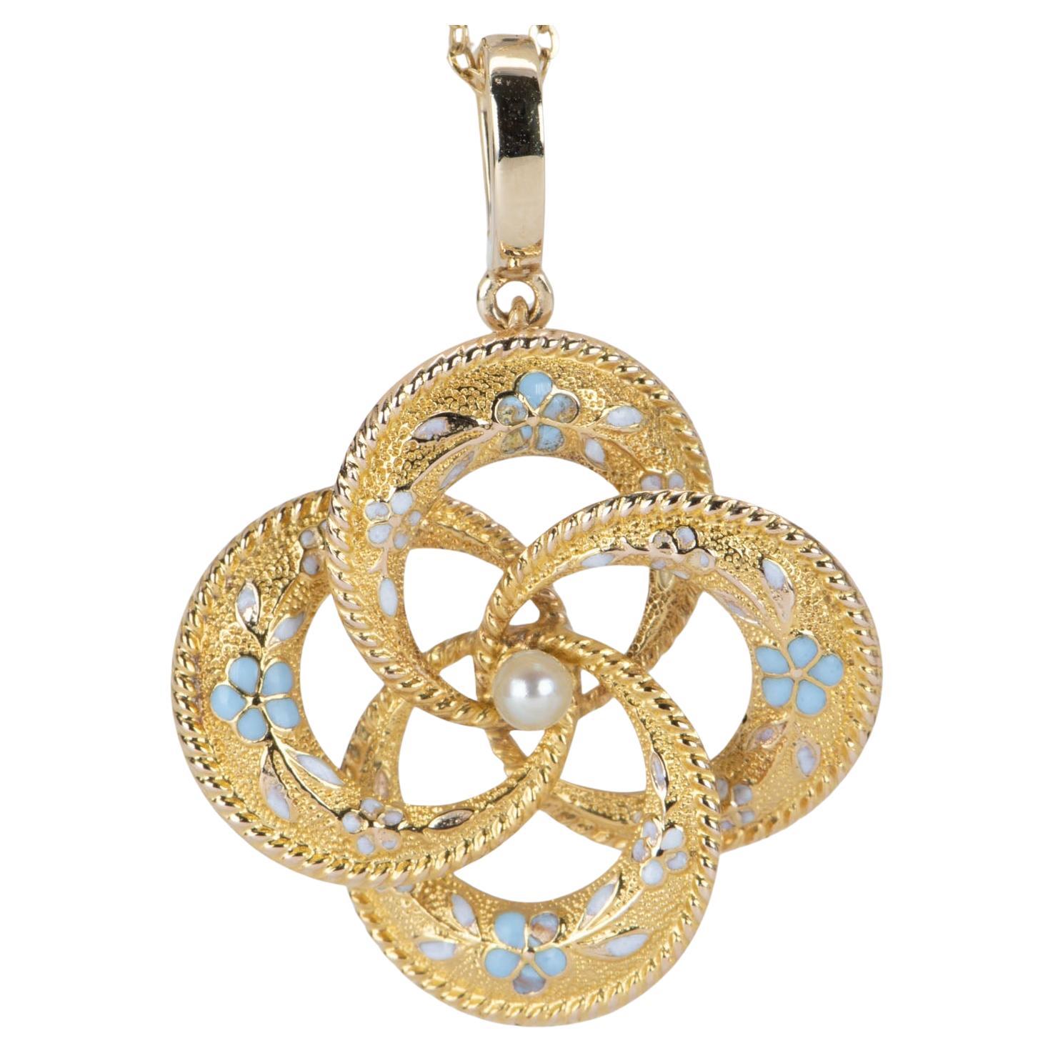 Vintage Lover
s Knot Enamel Pin Converted Pendant 14K Gold 3.22g R4457 For Sale