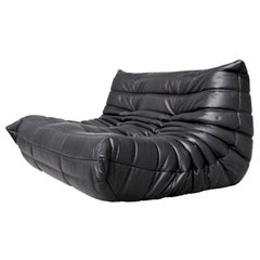 CERTIFIED Ligne Roset Loveseat TOGO in natural Black Leather, DIAMOND QUALITY