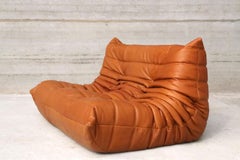 CERTIFIED  Ligne Roset TOGO Loveseat in natural COGNAC Leather, DIAMOND QUALITY