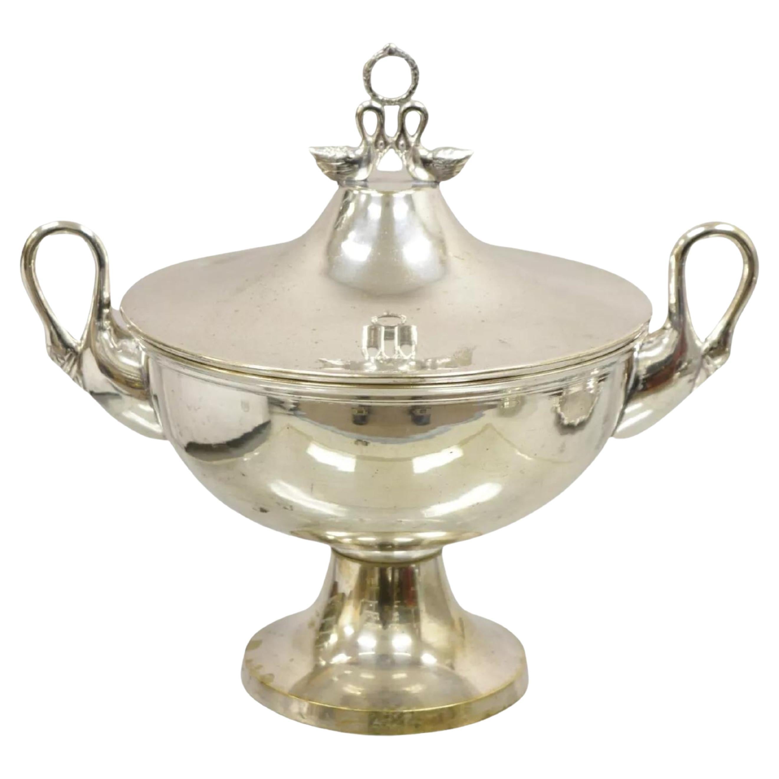 Vintage "Loving Swans" Victorian Style Silver Plated Covered Lidded Soup Tureen. For Sale