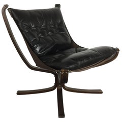 Vintage Low Back Black Leather Falcon Chair Designed by Sigurd Resell