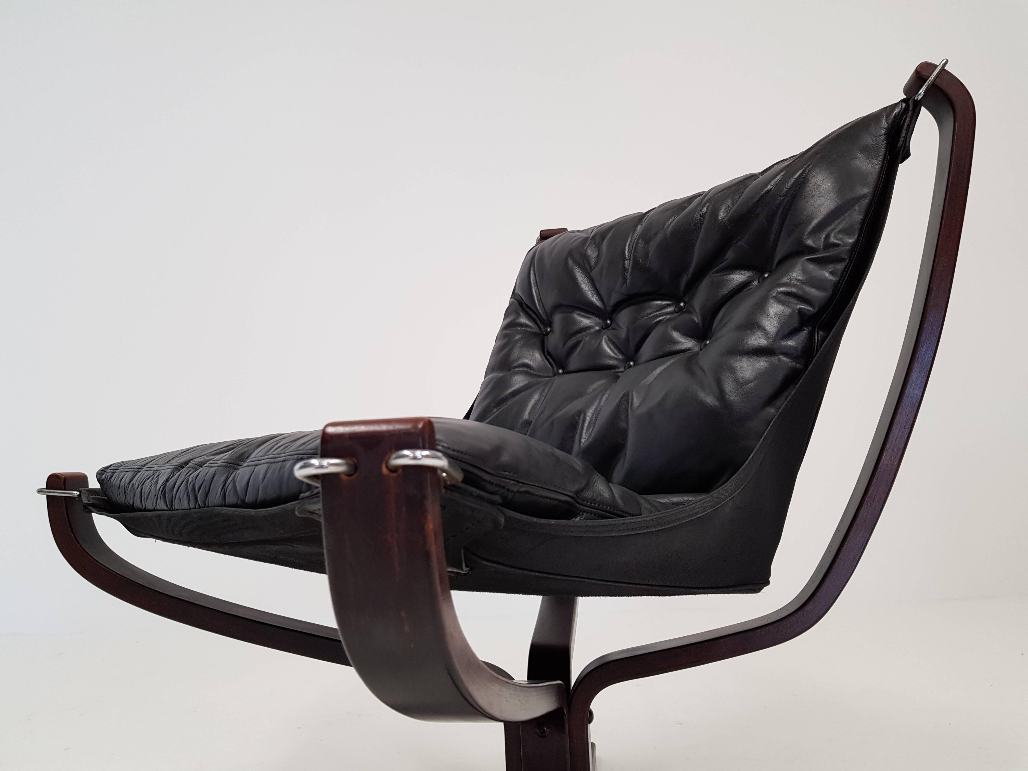Leather Vintage Low-Backed X-Framed Sigurd Ressell Designed Falcon Chair, 1970s