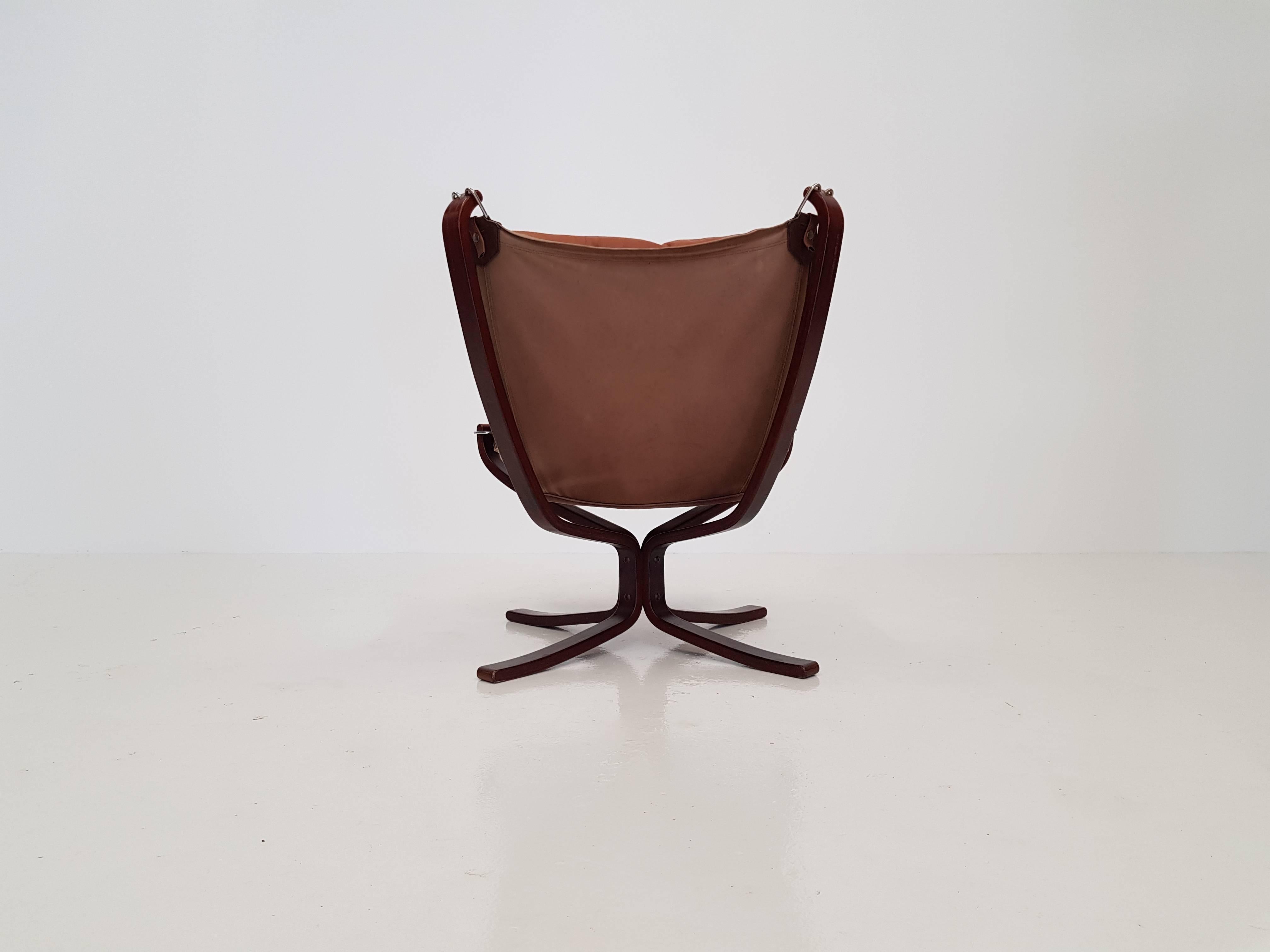 Leather Vintage Low-Backed X-Framed Sigurd Ressell Designed Falcon Chair, 1970s