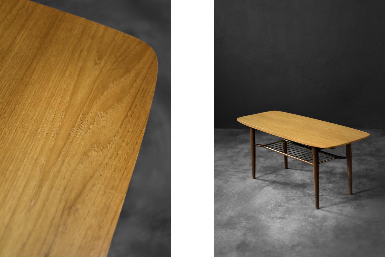 Laiton Vintage Low Mid-Century Danish Modern Hyggebord 55 Coffee Table Teak with Shelf en vente