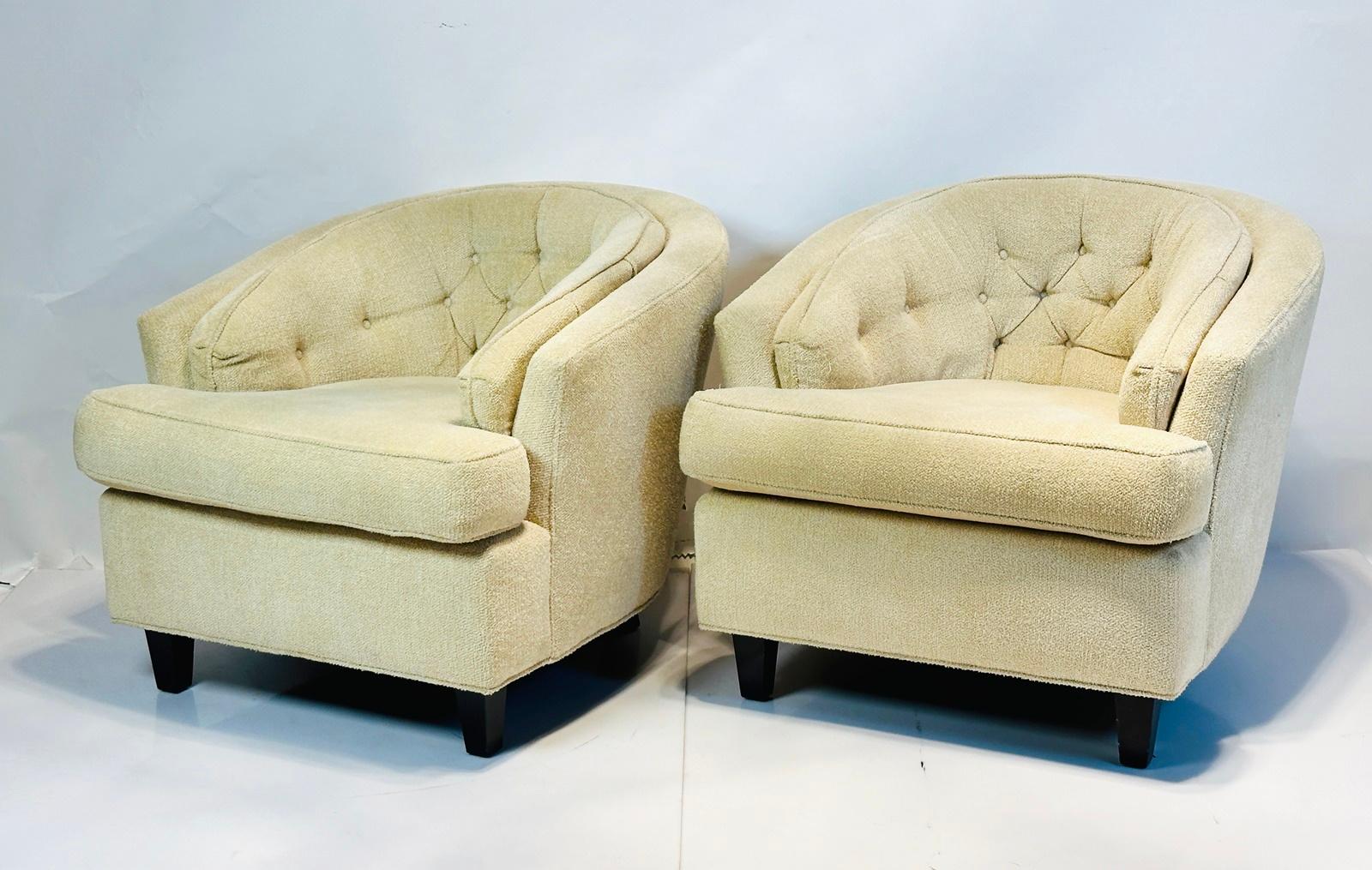 Mid-Century Modern Vintage Low Profile Barrel Chairs, USA 1970's For Sale