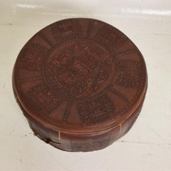 Vintage Low Stool Leather Suitcase Central American Mayan Motif Angel Pazmino