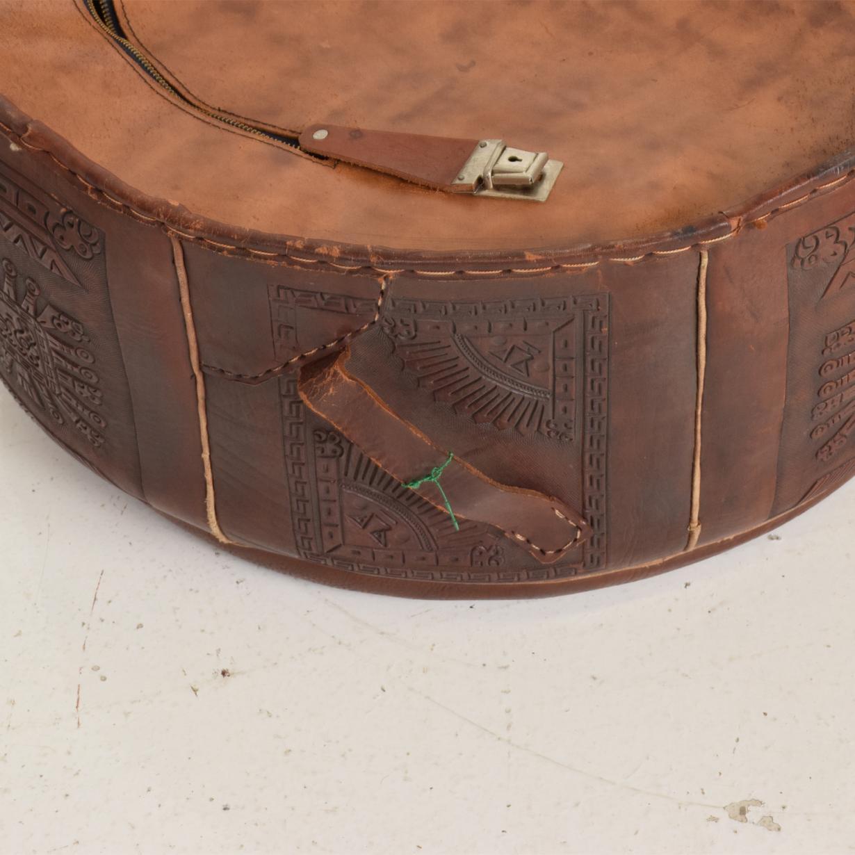 Vintage Low Stool Leather Suitcase Central American Mayan Motif Angel Pazmino 1
