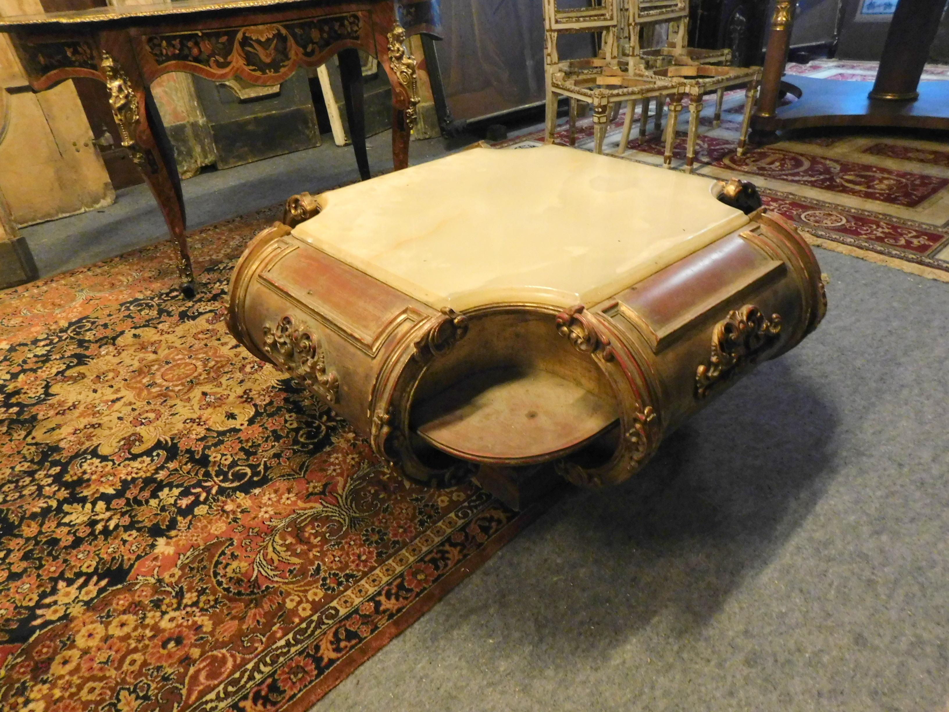 Gilt Vintage Low Table, Gilded with Marble Top, 20th Century, Italy