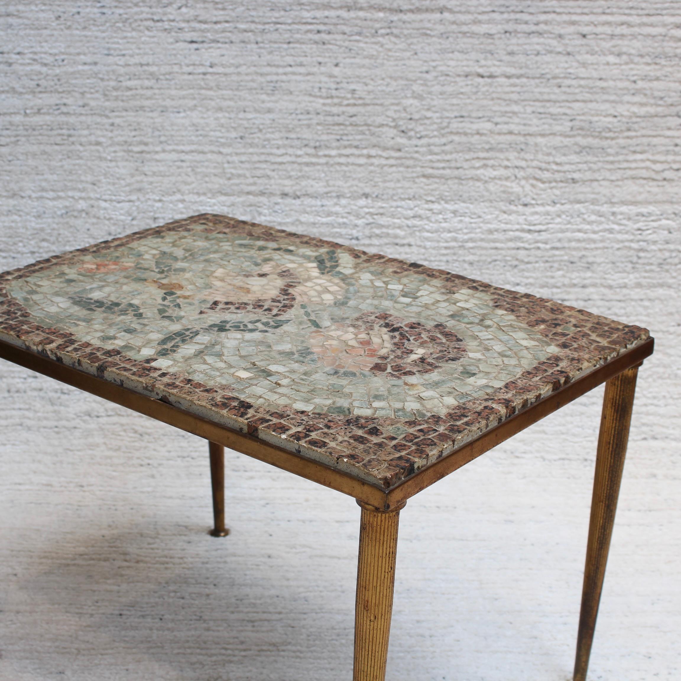 French Vintage Low Table with Italian Style Mosaic Top, 'circa 1950s' For Sale