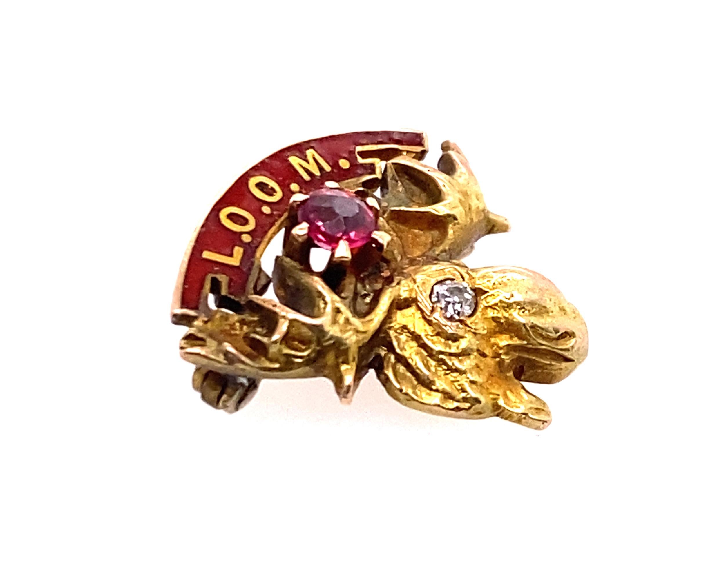 Vintage Antique Loyal Order of the Moose Diamond Ruby Yellow Gold Pin Brooch Victorian


Features a Genuine Natural Round Ruby Gemstone

This Pin Weighs 2.7 Grams

That's Over $65 in Gold Value Alone

100% Natural Diamond & Ruby

.29 Carat Diamond