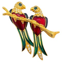 Broche Vintage LR signée or émaillé oiseaux designer runway
