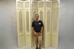 Vintage Lrg Hollywood Regency 92" Tall 6 Panel Bone Lacquer Room Divider Screen