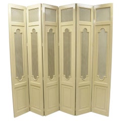 Vintage Lrg Hollywood Regency 92" Tall 6 Panel Bone Lacquer Room Divider Screen