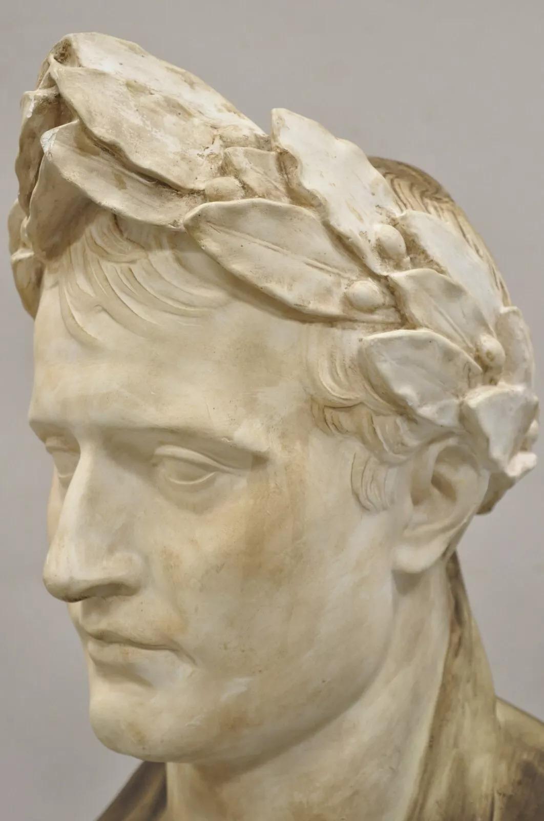 Vintage Lrg Napoleon as Caesar Cast Plaster Bust Sculpture After Antonio Canova For Sale 6