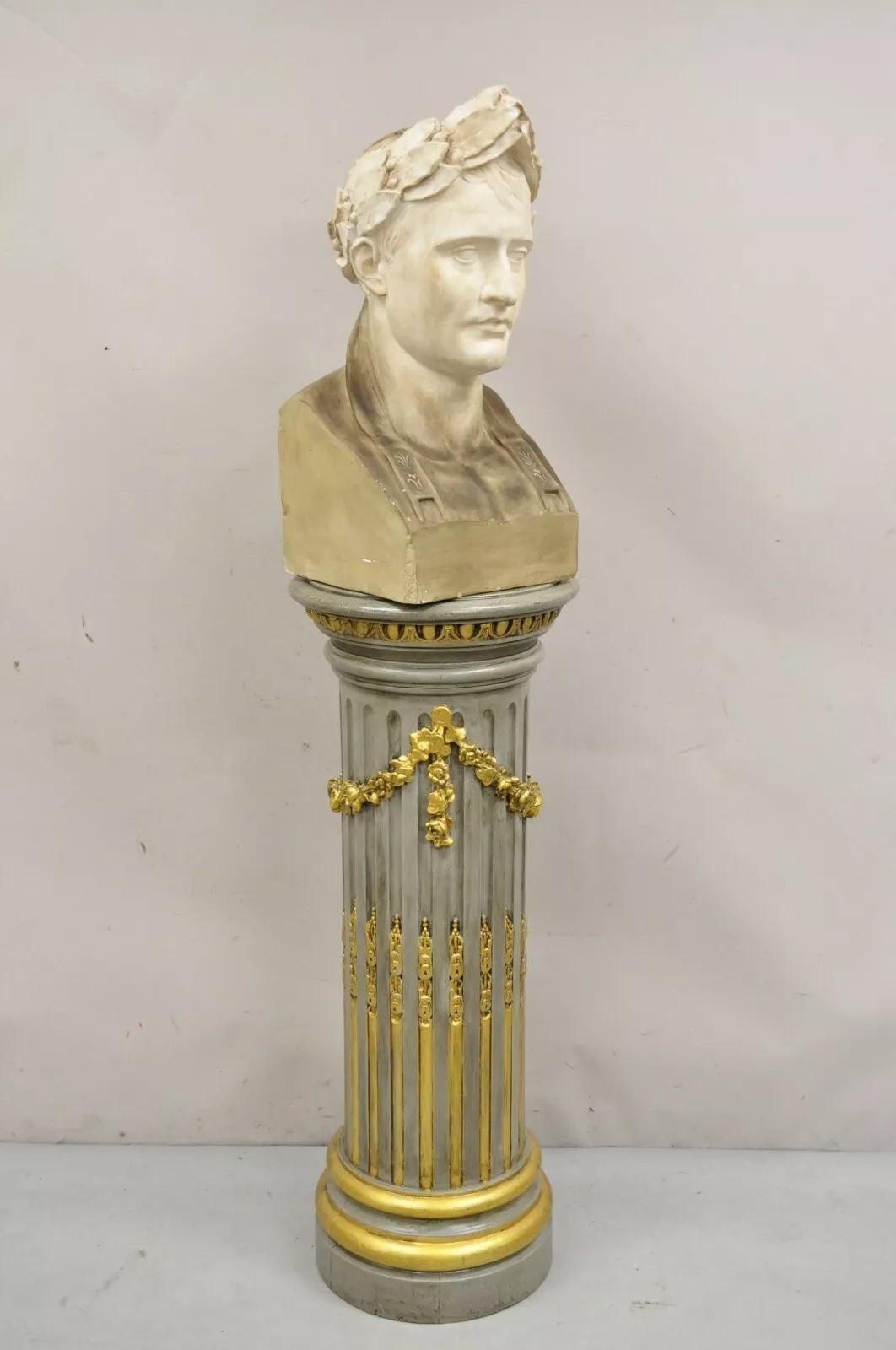 Vintage Large Napoleon as Caesar Cast Plaster Bust Sculpture After Antonio Canova. Circa Mid 20th Century. Measurements: 25