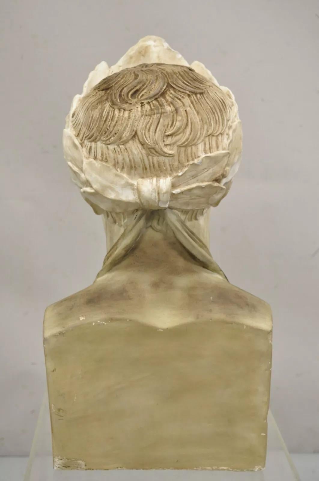 Vintage Lrg Napoleon as Caesar Cast Plaster Bust Sculpture After Antonio Canova For Sale 2