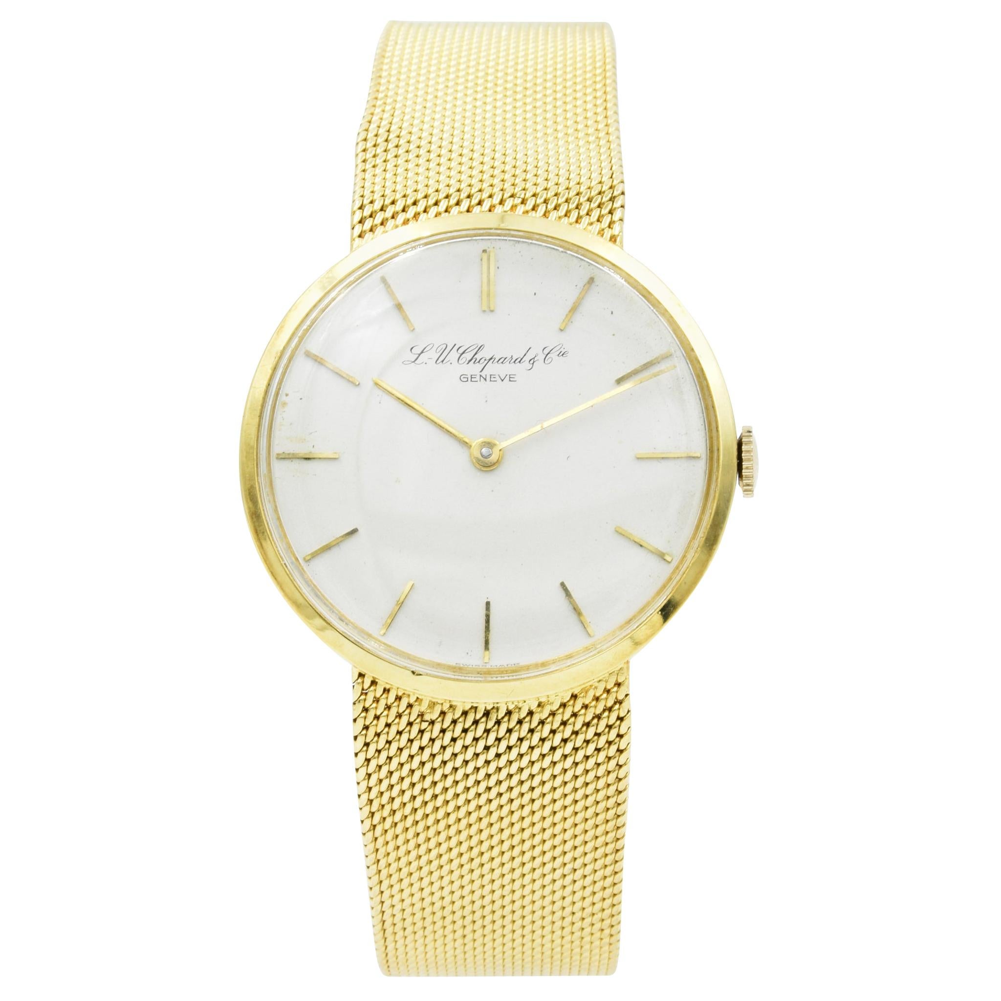 Vintage L.U. Chopard 1013 18 Karat Yellow Gold Watch on Mesh Bracelet