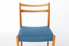Vintage Lübke Dining Chair, Germany 1970s, Beech Wood Chair, Blue Upholstered