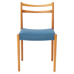 Vintage Lübke Dining Chair, Germany 1970s, Beech Wood Chair, Blue Upholstered