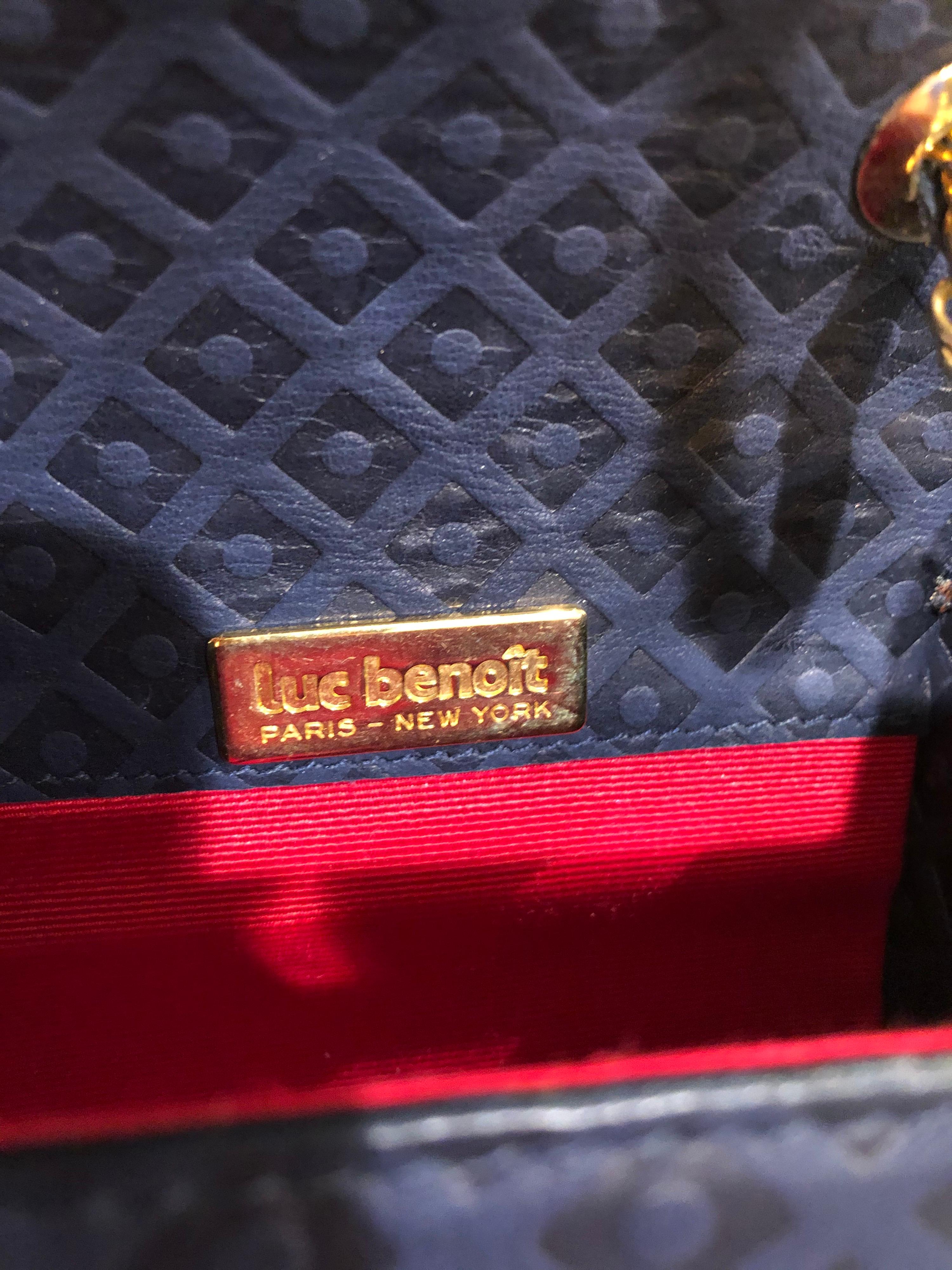 Vintage Luc Benoit Marineblaue geprägte Crossbody Handtasche/Geldbörse aus Leder im Angebot 6