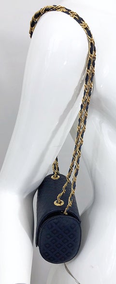 Vintage Luc Benoit Navy Blue Leather Small Embossed Crossbody Hand Bag Purse
