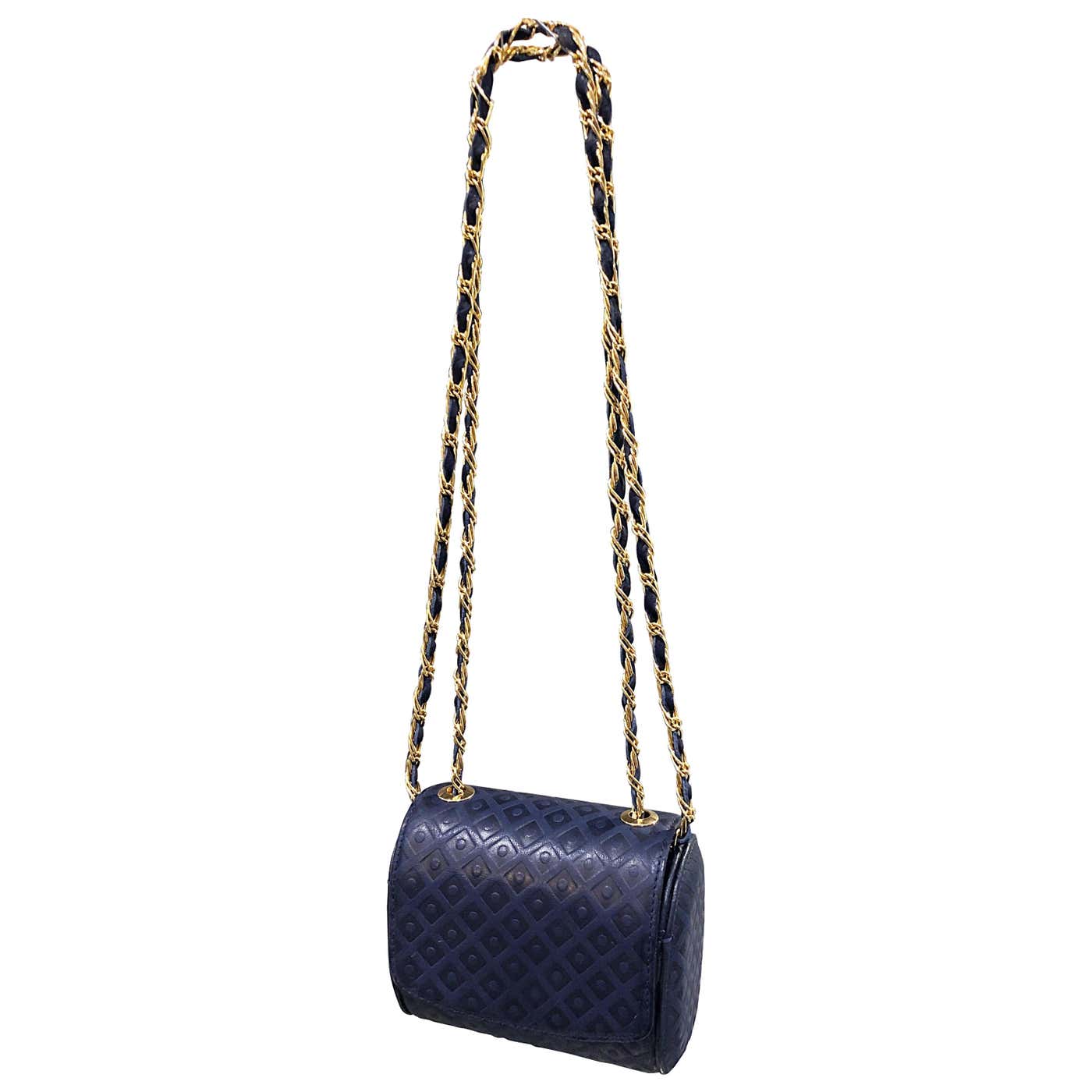 Vintage Luc Benoit Navy Blue Leather Small Embossed Crossbody Hand Bag ...