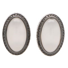 Vintage Luca Carati Quartz and Diamond Earrings Set in 18k White Gold