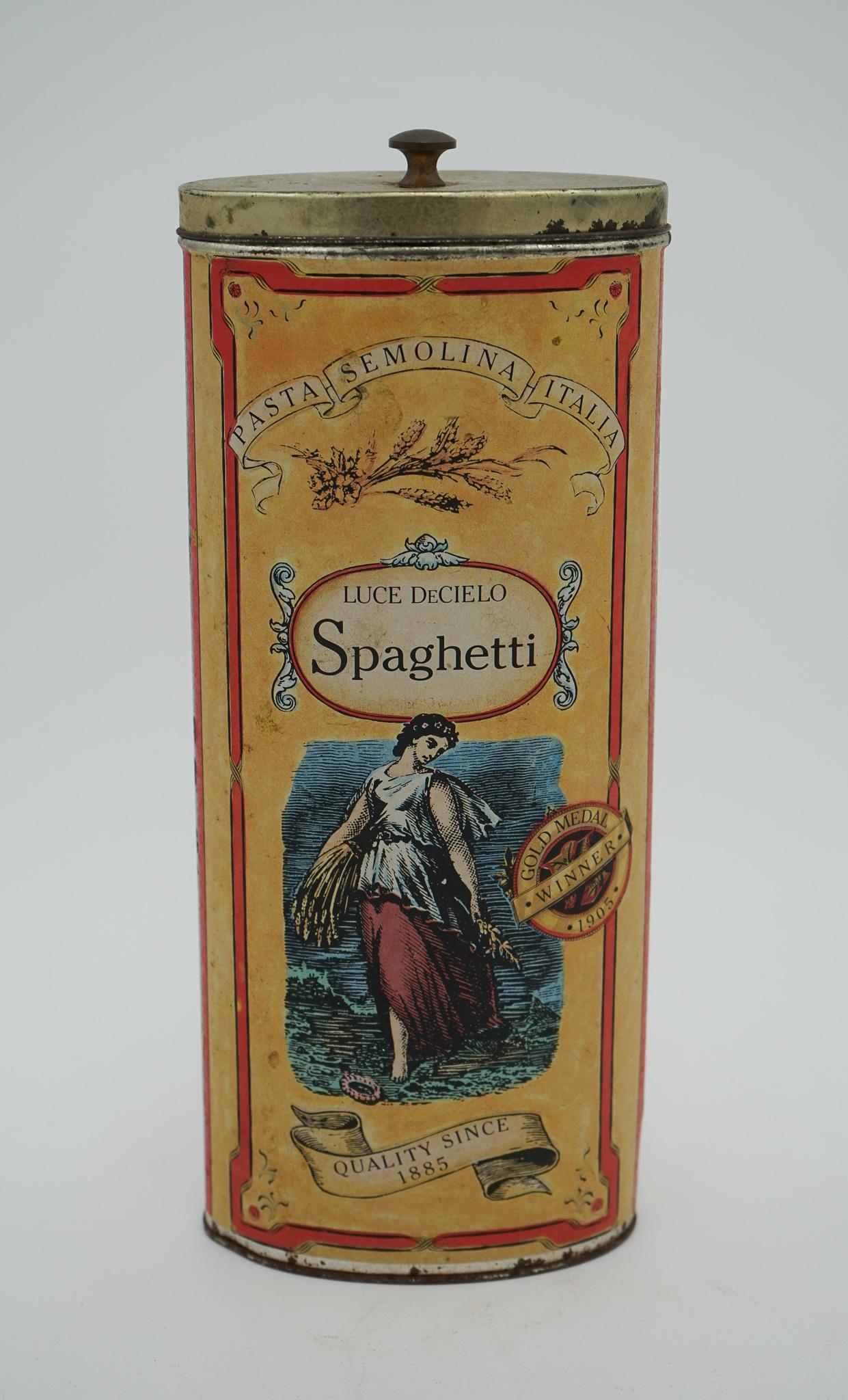 VINTAGE LUCE DECIELO ITLAIAN SPAGHETTI TIN MUY DECORATiVE en Bueno estado para la venta en Pulborough, GB
