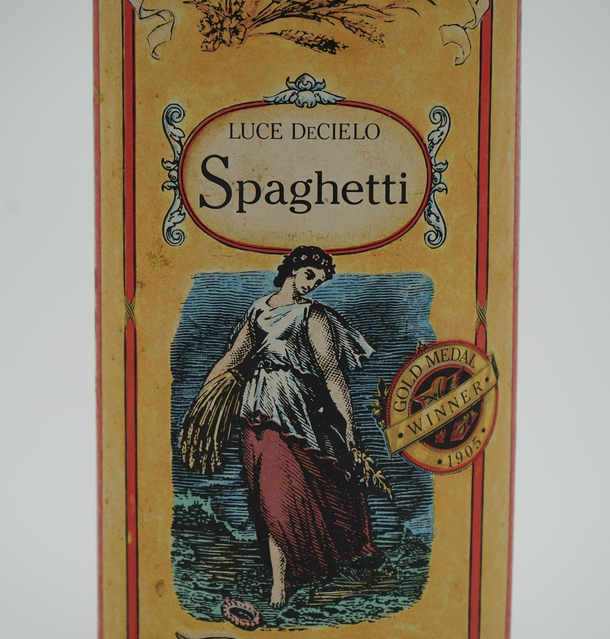 VINTAGE LUCE DECIELO ITLAIAN SPAGHETTI TIN MUY DECORATiVE en venta 2