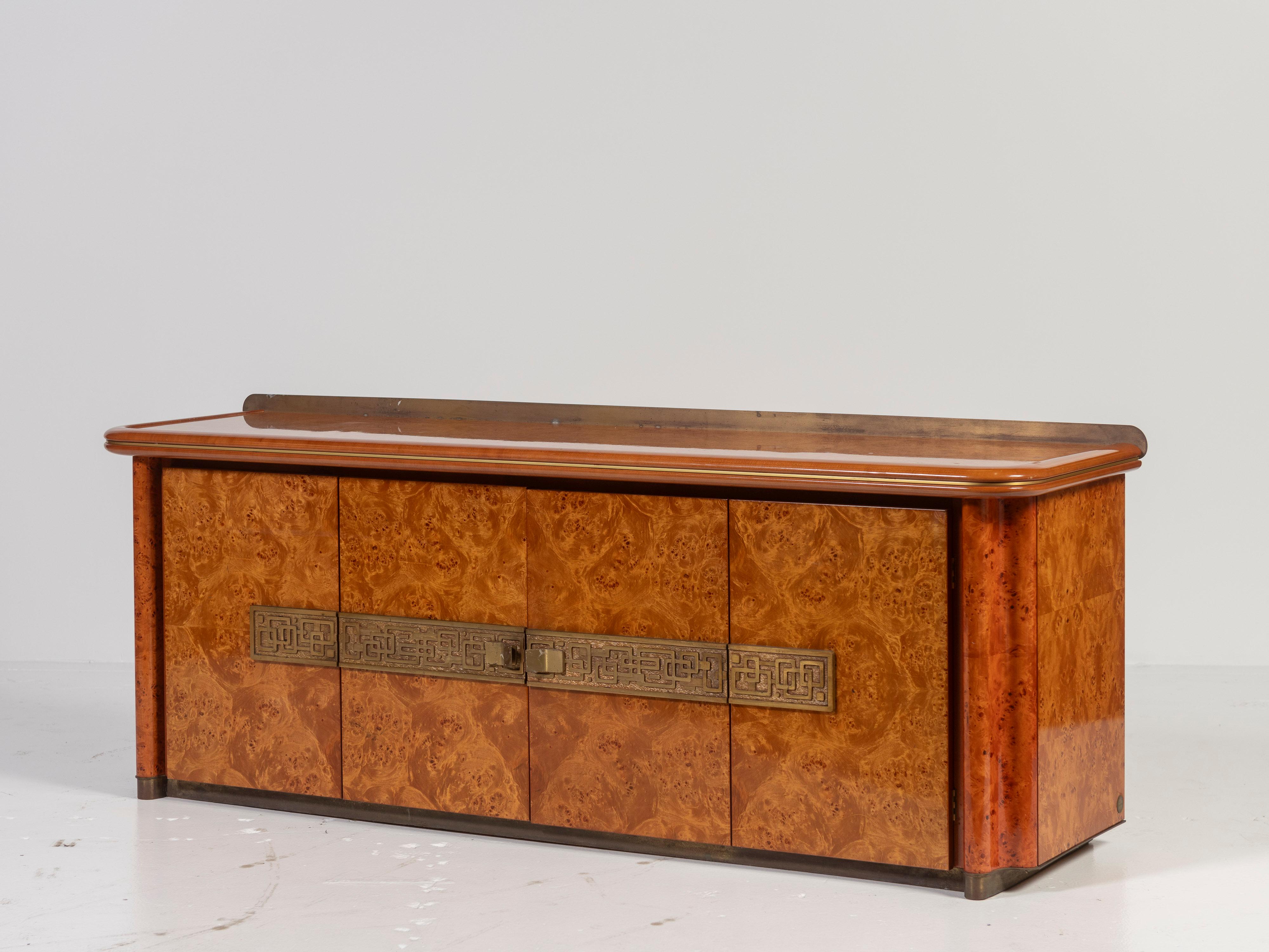 Vintage Luciano Frigerio Burl, Brass and Bronze Cabinet with Drawers, 1970s For Sale 2